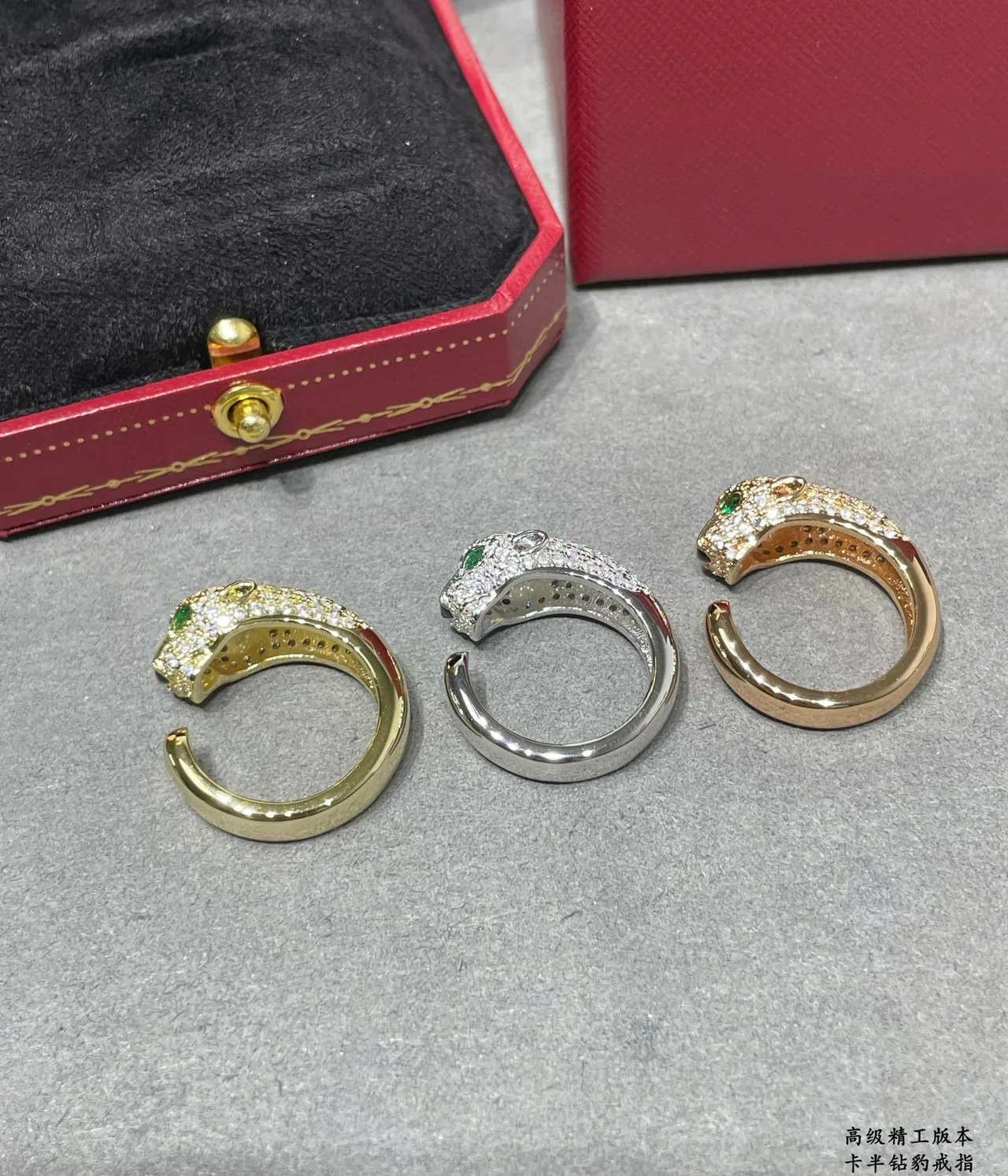Cartier Panthère Pavé Anel de cabeça de pantera com banda aberta 7