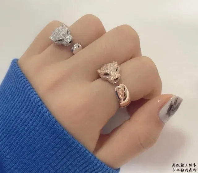 Cartier Panthère Pavé Anel de cabeça de pantera com banda aberta 9