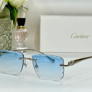Cartier Panthère نظارات شمسية بدون إطار تدرج أزرق