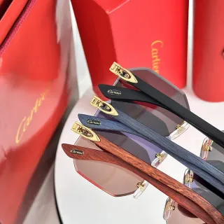 Cartier Santos Brown Gold Rimless Hinge Detail Sunglasses