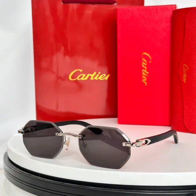 Cartier Santos Lunettes de Soleil Marron Doré Sans Monture Détail de Charnière 6