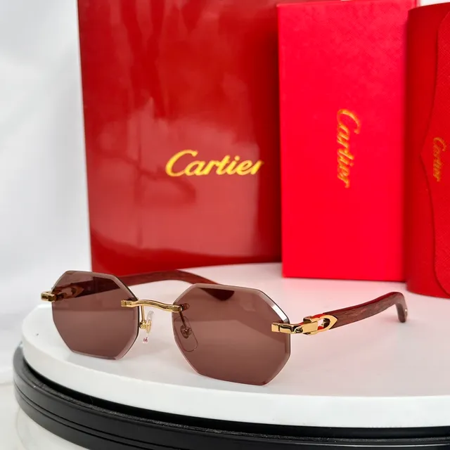 Cartier Santos Lunettes de Soleil Marron Doré Sans Monture Détail de Charnière 9
