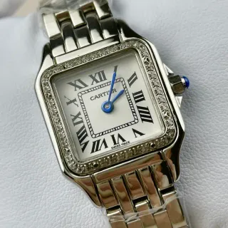 Cartier Santos Square White Dial Pavé Diamond Bezel Mechanical Watch