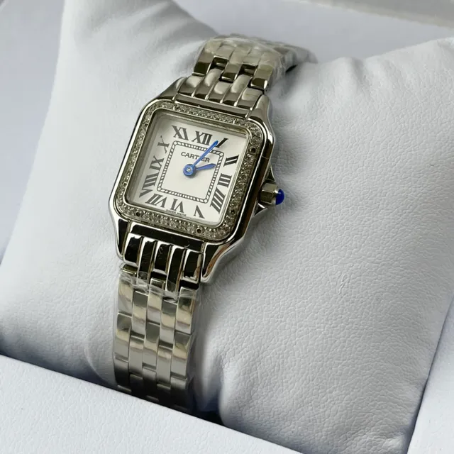 Cartier Santos Square Cadran Blanc Lunette Pavée de Diamants Montre Mécanique 6