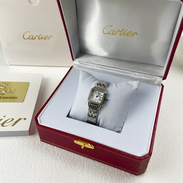 Cartier Santos Square Cadran Blanc Lunette Pavée de Diamants Montre Mécanique 7