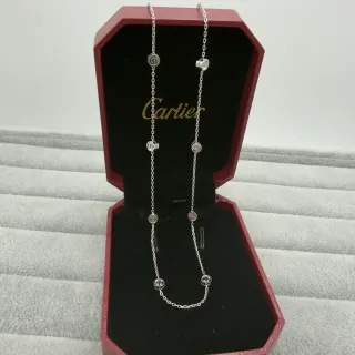 Cartier Silver Red Fine Link Chain Circular Bezel-Set Elements Necklace