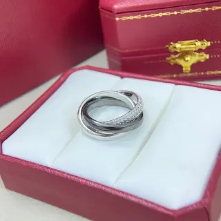 Cartier Silver White Interlocking Triple Bands Pavé-Set Diamonds Ring