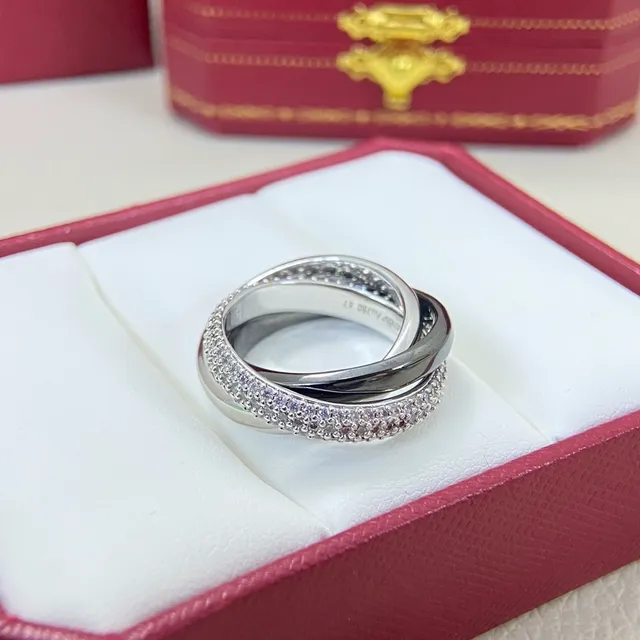 Cartier Silver White Interlocking Triple Bands Pavé-Set Diamonds Ring 2
