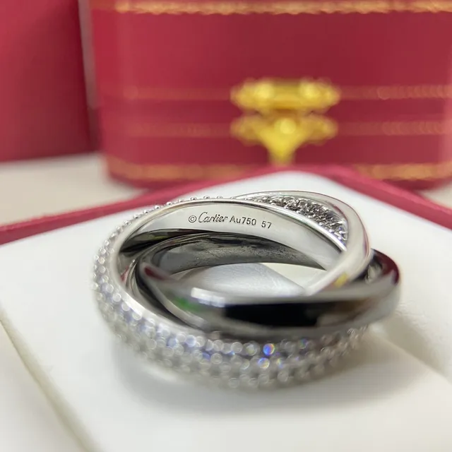 Cartier Silver White Interlocking Triple Bands Pavé-Set Diamonds Ring 3