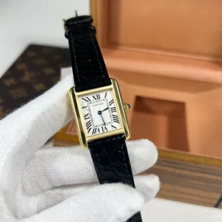 Cartier Tank Louis Rectangular Gold Case White Dial Black Alligator Strap Mechanical Watch
