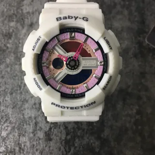 Casio Baby-G أبيض وردي مع غطاء ريزين سميك ووجه متعدد الألوان