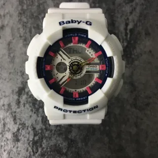 Casio Baby-G সাদা গোলাপি দৃঢ় অ্যানালগ-ডিজিটাল রেজিন কেস ঘড়ি