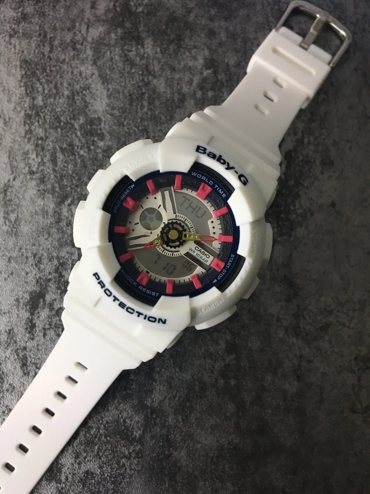 Casio Baby-G সাদা গোলাপি দৃঢ় অ্যানালগ-ডিজিটাল রেজিন কেস ঘড়ি 5