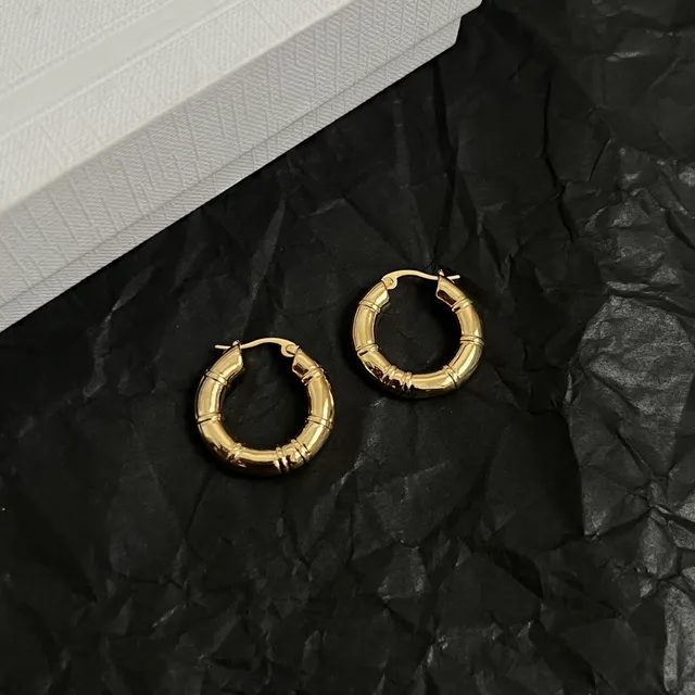 Celine Bamboo-Textured Hoop Gold Black Segmented Earrings 3
