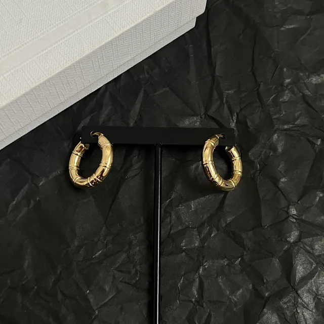 Celine Bamboo-Textured Hoop Gold Black Segmented Earrings 4