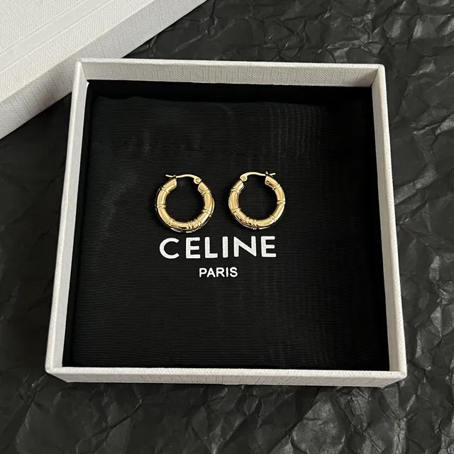 Celine Bamboo-Textured Hoop Gold Black Segmented Earrings 5