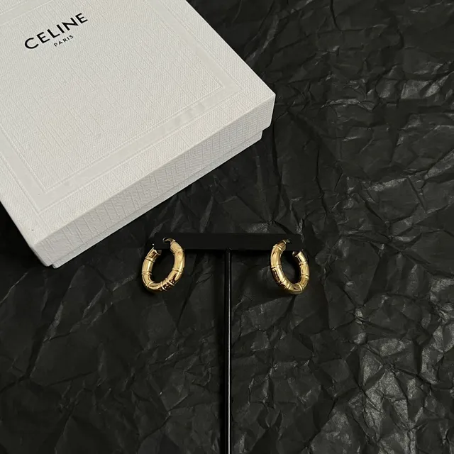Celine Bamboo-Textured Hoop Gold Black Segmented Earrings 6