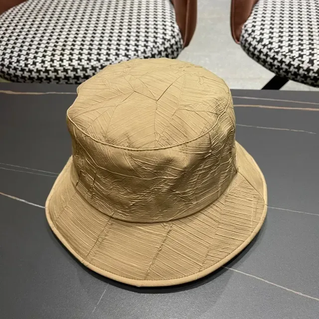 Celine Beige White Crinkled Textured Exterior Structured Wide Brim Bucket Hat 5