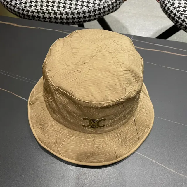 Celine Beige White Crinkled Textured Exterior Structured Wide Brim Bucket Hat 10