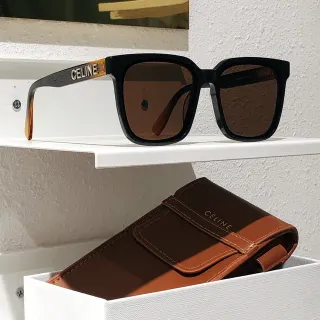 Celine CT-01 Lunettes de soleil noires marron monture carrée en acétate épais avant