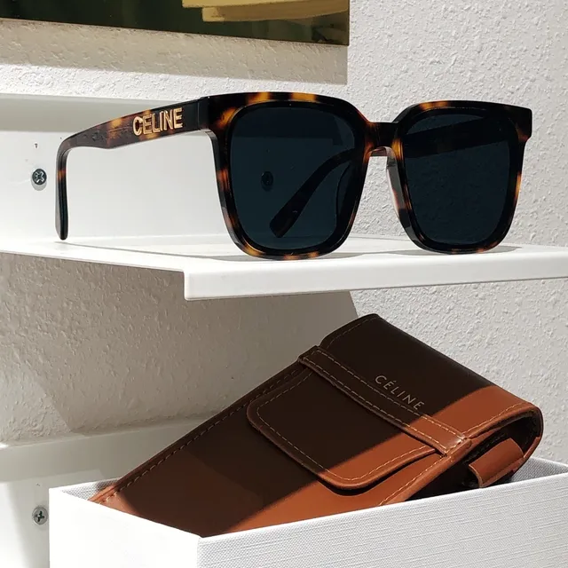 Celine CT-01 Black Brown Square-Frame Thick Acetate Front Sunglasses 9