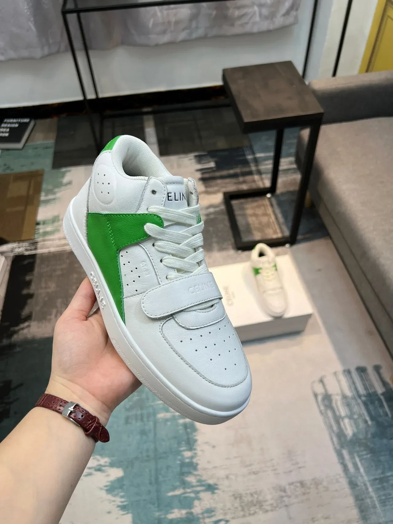 Celine CT-01 White and Green Lifestyle Sneakers 5
