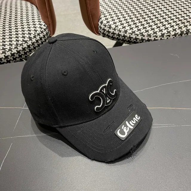 Céline Embroidered Double-C Logo Black Baseball Cap 8