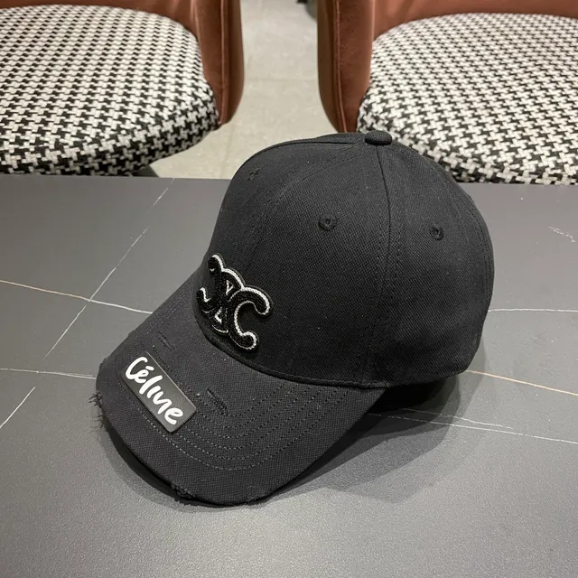Céline Embroidered Double-C Logo Black Baseball Cap 9