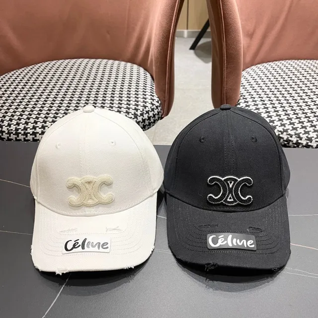 Céline Embroidered Double-C Logo Black Baseball Cap 10