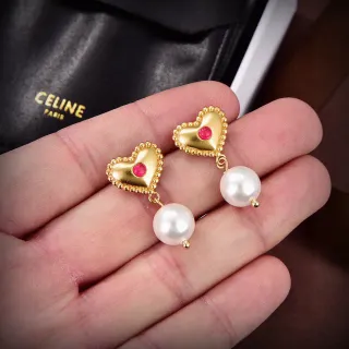 Celine Heart and Pearl Dangle Earrings