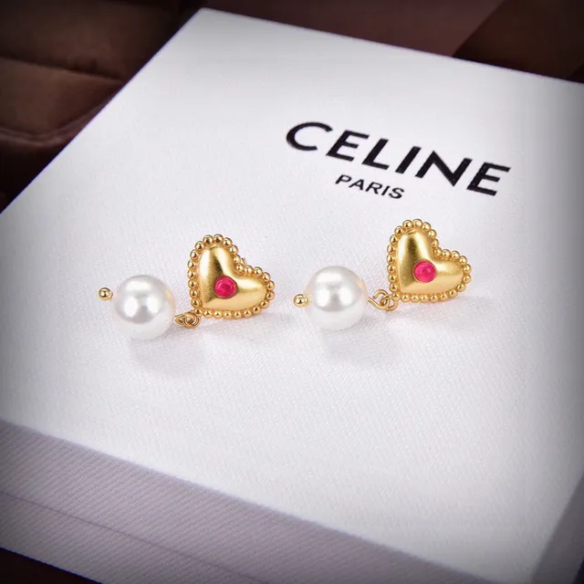 Celine Heart and Pearl Dangle Earrings 2