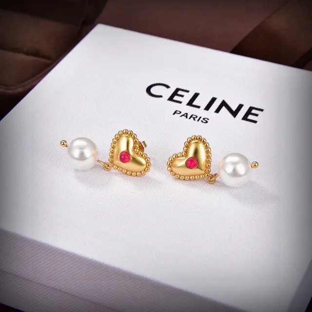 Celine Heart and Pearl Dangle Earrings 3
