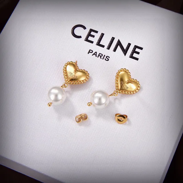 Celine Heart and Pearl Dangle Earrings 4