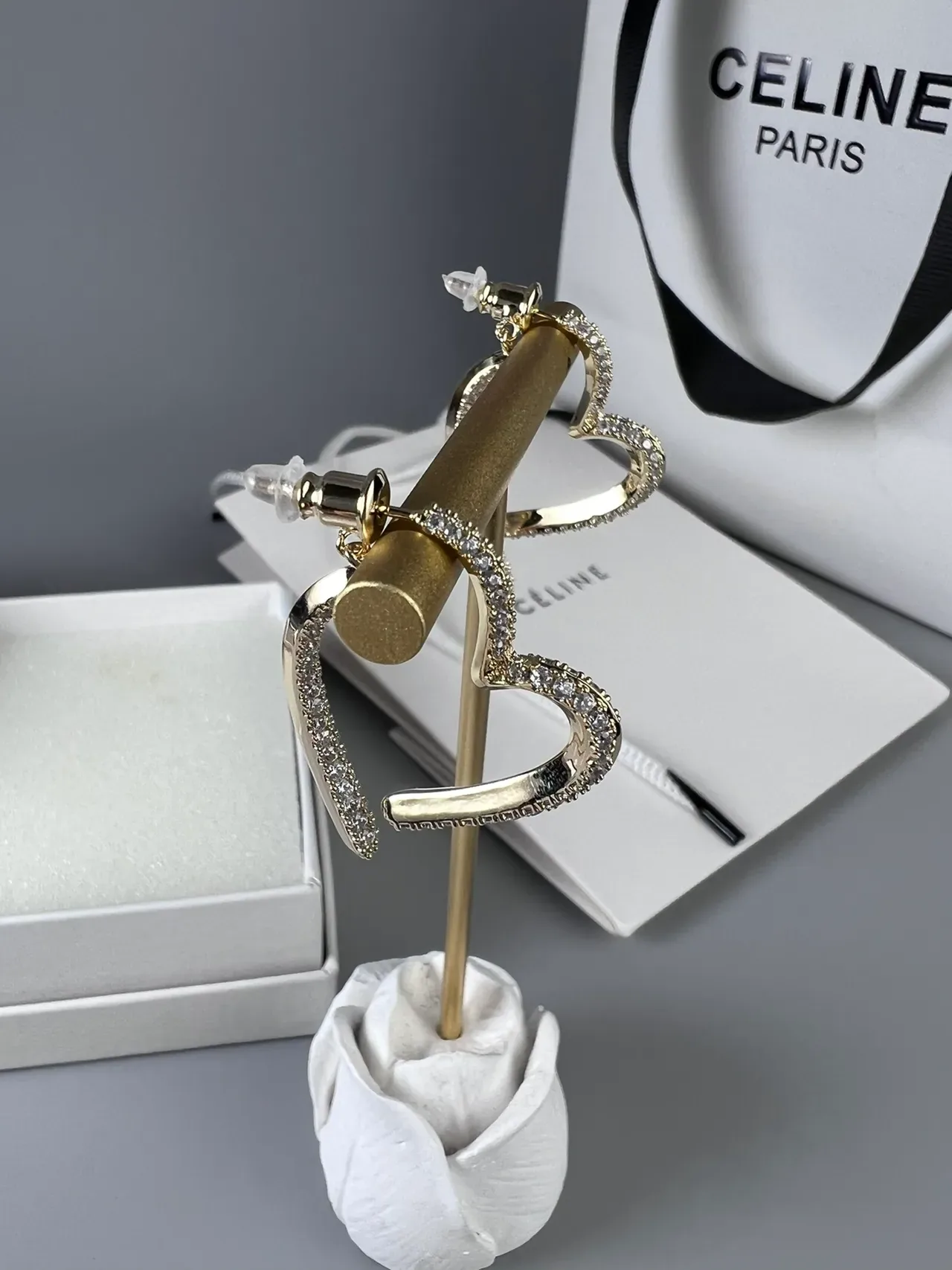 Celine Heart-Shaped Pavé Crystal Gold-Tone Earrings 2
