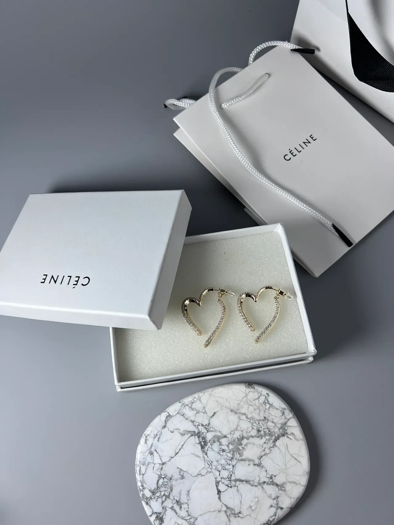 Celine Heart-Shaped Pavé Crystal Gold-Tone Earrings 3