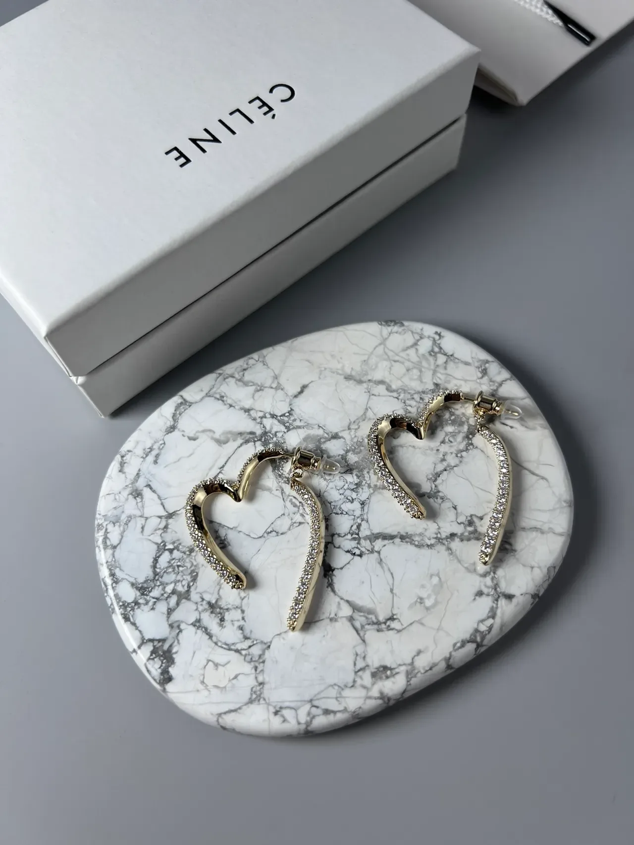 Celine Heart-Shaped Pavé Crystal Gold-Tone Earrings 4