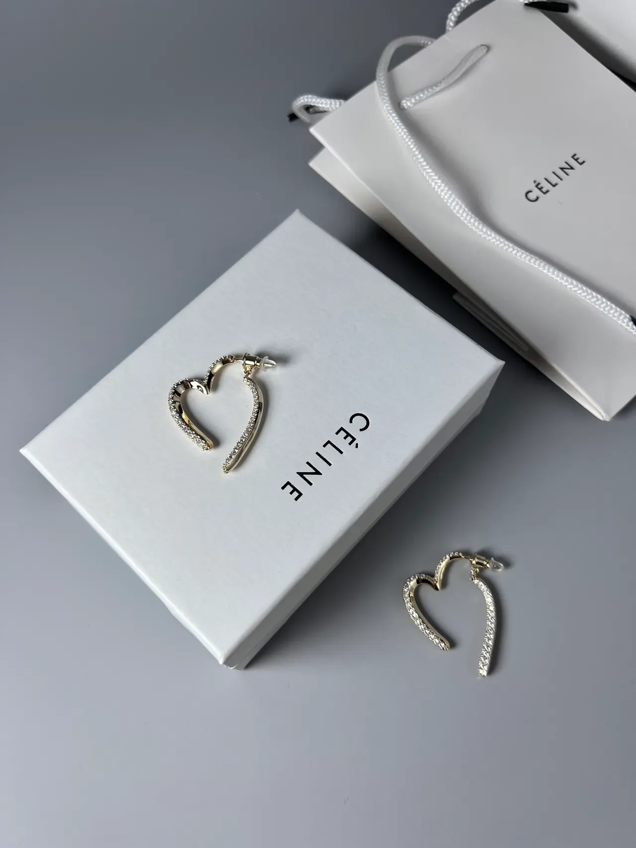Celine Heart-Shaped Pavé Crystal Gold-Tone Earrings 5