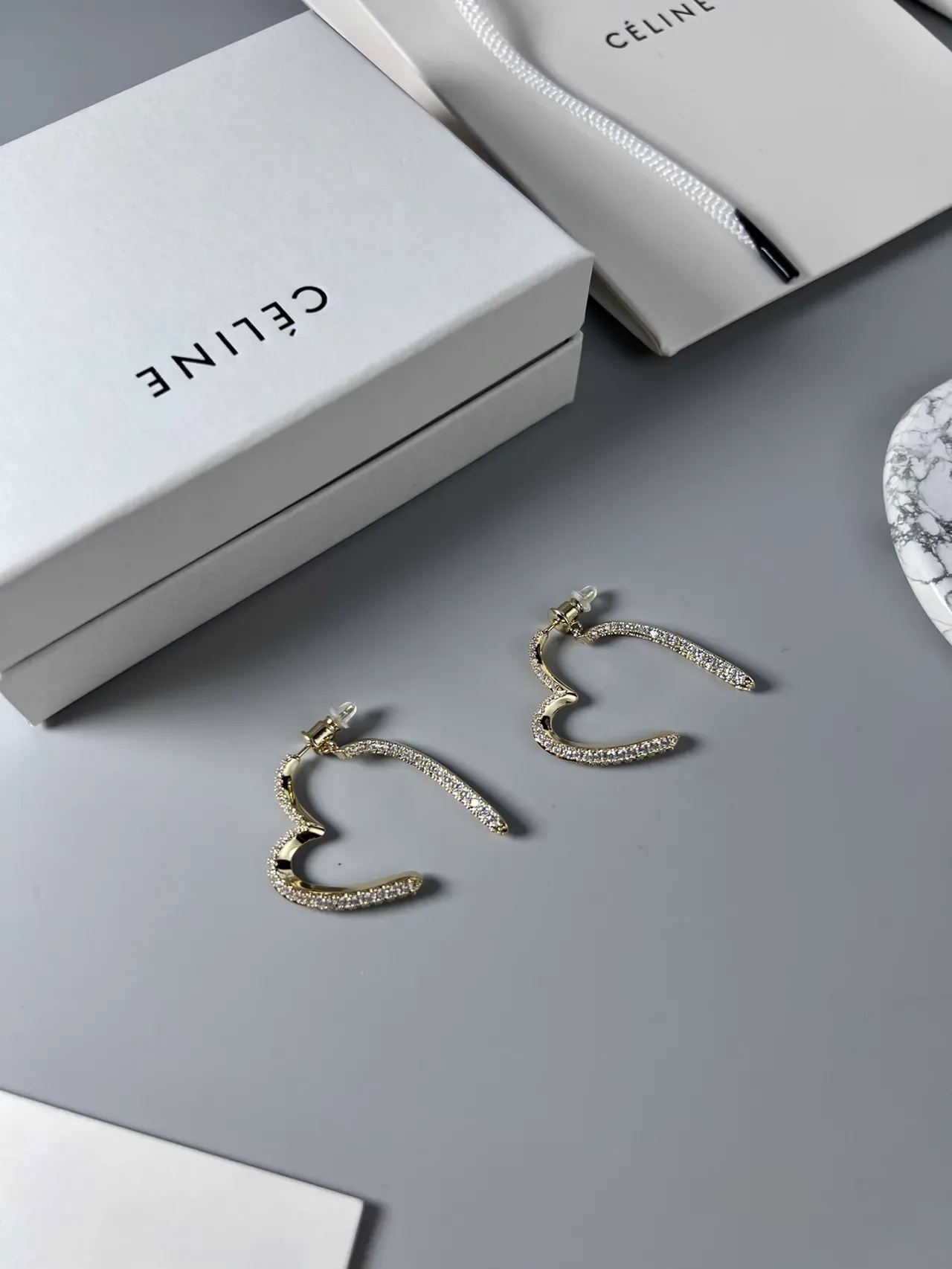 Celine Heart-Shaped Pavé Crystal Gold-Tone Earrings 6