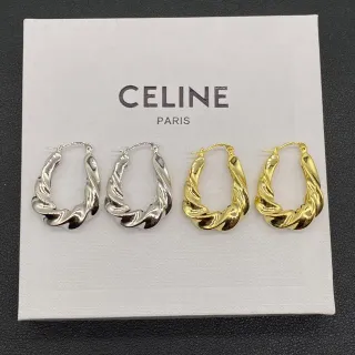 Celine Argent Or Texture Corde Tordue Silhouette Boucles d'oreilles