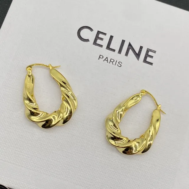 Celine Silver Gold Twisted Rope Texture Hoop Silhouette Earrings 2