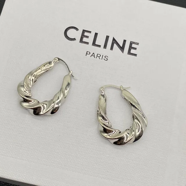Celine Silver Gold Twisted Rope Texture Hoop Silhouette Earrings 3