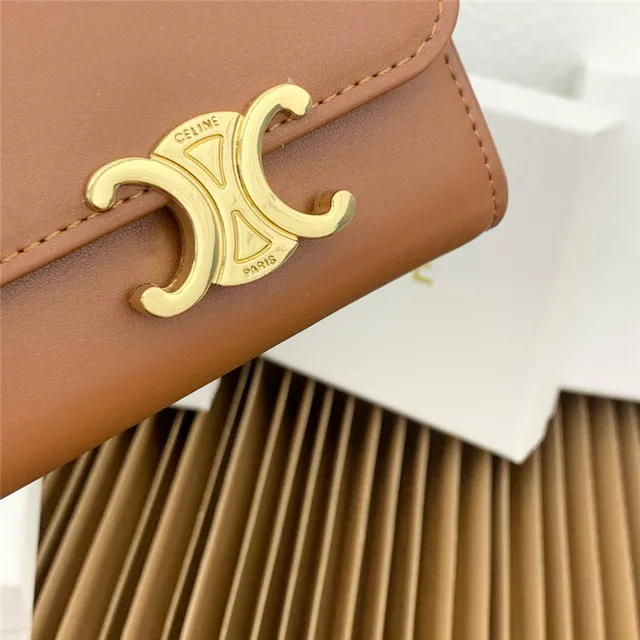 Celine Triomphe Multicolor Fold-Over Flap Gold-Tone Clasp Short Wallet 5