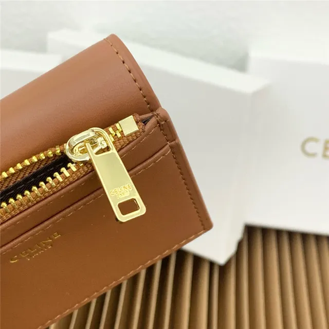 Celine Triomphe Multicolor Fold-Over Flap Gold-Tone Clasp Short Wallet 6