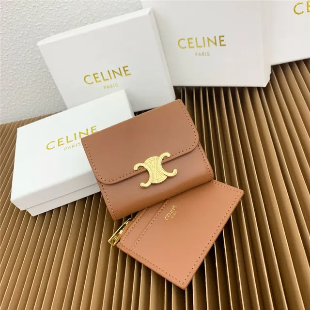 Celine Triomphe Multicolor Fold-Over Flap Gold-Tone Clasp Short Wallet 10