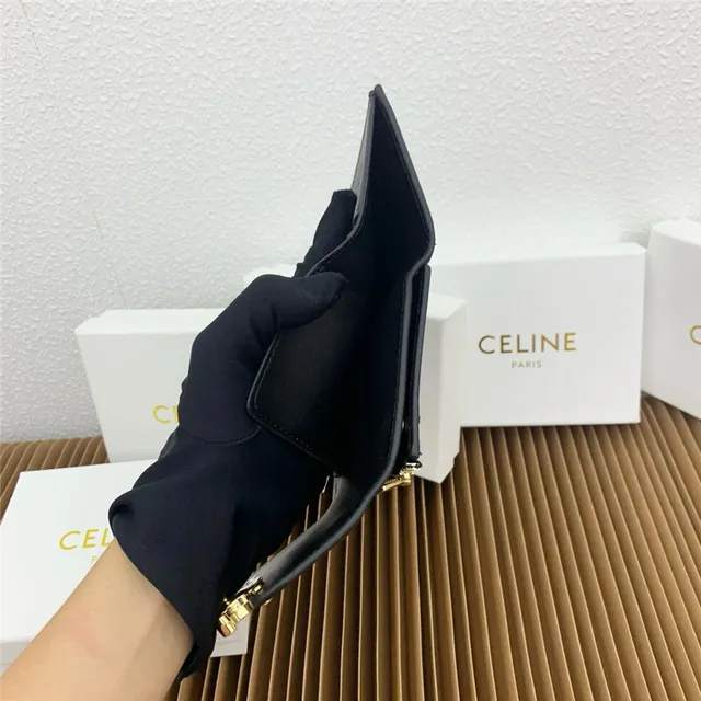 Celine Triomphe Multicolor Fold-Over Flap Gold-Tone Clasp Short Wallet 12