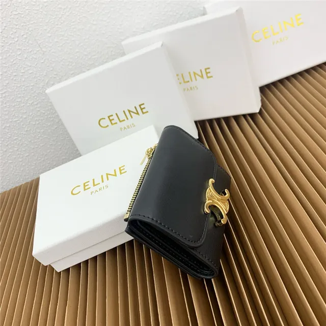 Celine Triomphe Multicolor Fold-Over Flap Gold-Tone Clasp Short Wallet 18