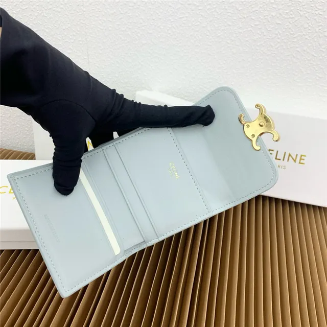 Celine Triomphe Multicolor Fold-Over Flap Gold-Tone Clasp Short Wallet 21
