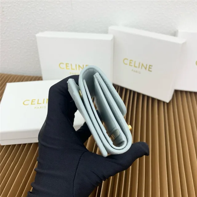 Celine Triomphe Multicolor Fold-Over Flap Gold-Tone Clasp Short Wallet 22