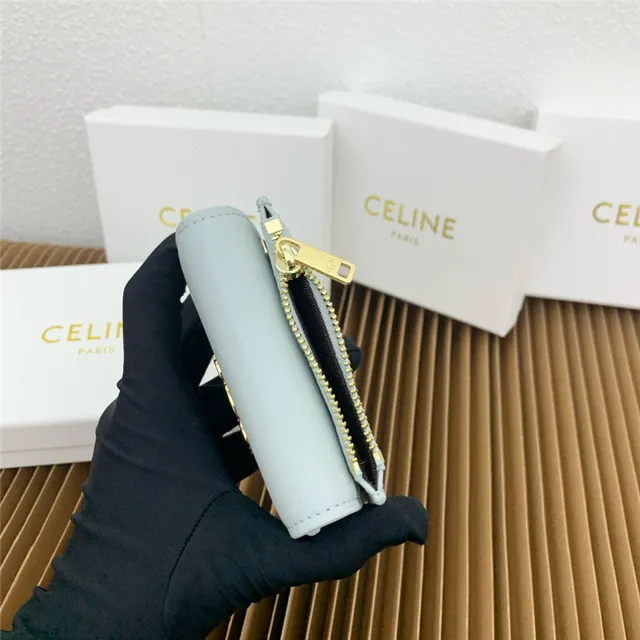 Celine Triomphe Multicolor Fold-Over Flap Gold-Tone Clasp Short Wallet 24