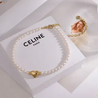 Celine White Gold Pearl Strand Heart Charm Bracelet